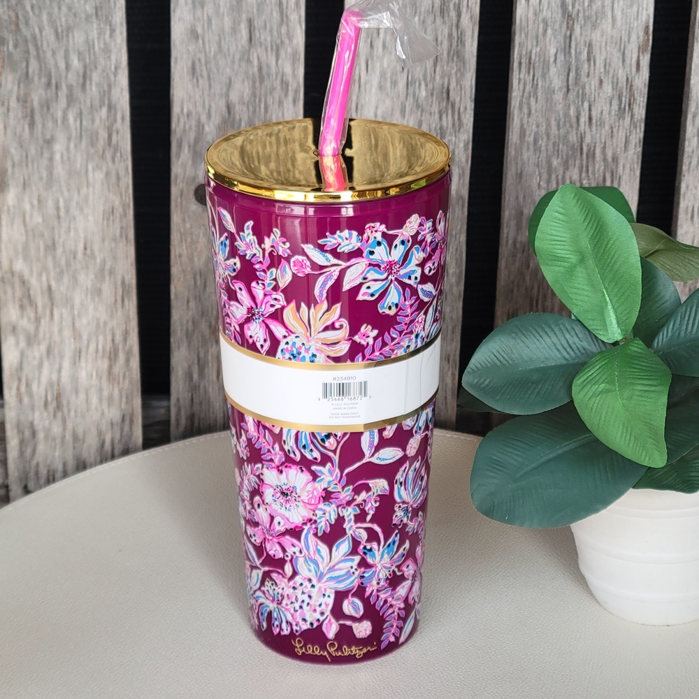 Lilly Pulitzer Amarena Cherry Floral Tumbler with Straw - Picture 3 of 7